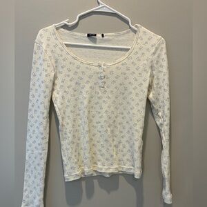 Brandy Melville Zelly Bear Top - White Ribbed Pointelle Henley